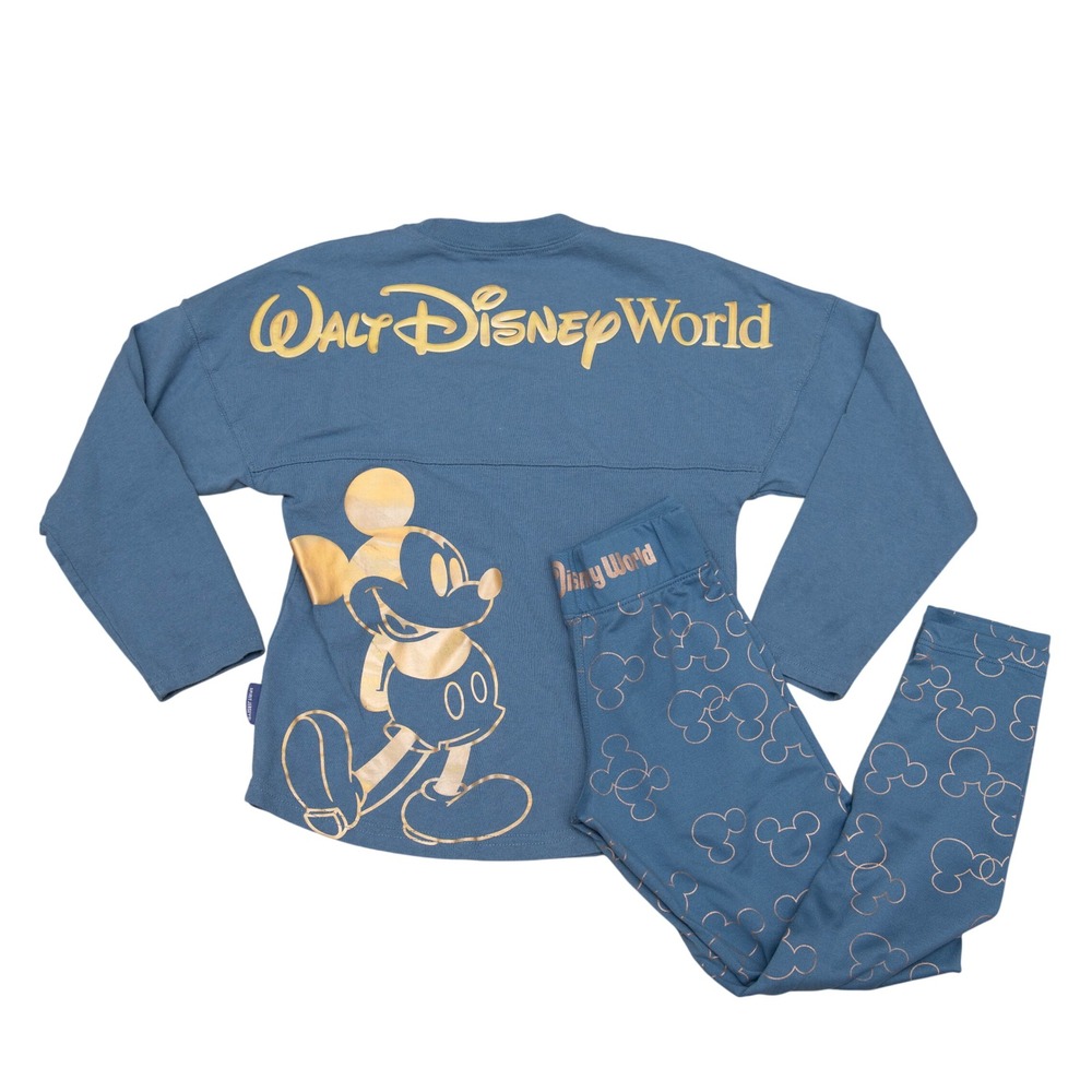 WDW Disney Spirit Jersey 50th Anniversary Shirt Leggings Blue Gold Mickey Mouse